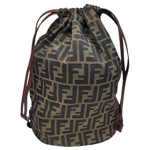 FENDI Zucca Pattern Drawstring Bag Brown Khaki